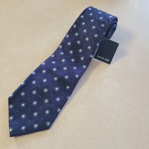 Vintage David Chu Mens Neck tie Blue Circle Pattern 100% Silk Made in Italy NWT